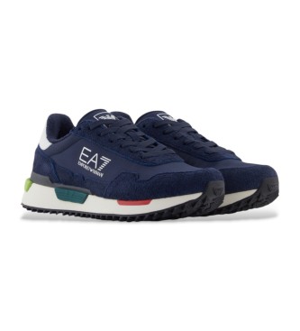 EA7 Skórzane buty sportowe w stylu vintage w kolorze granatowym