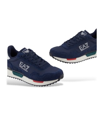 EA7 Skórzane buty sportowe w stylu vintage w kolorze granatowym
