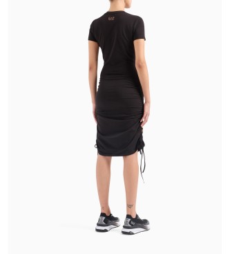 EA7 Stretch cotton dress with black drawstring
