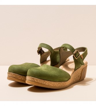 El Naturalista Leather sandals N5001 Leaves green -Height of the wedge: 5,5 cm-.