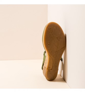 El Naturalista Sandlias de couro N5001 Deixa verde -Altura da cunha: 5,5 cm-.