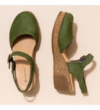 El Naturalista Leather sandals N5001 Leaves green -Height of the wedge: 5,5 cm-.