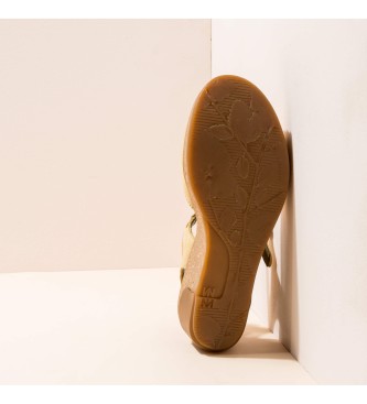EL NATURALISTA Sandálias de couro N5001 Folhas Bege -Cunha de 5,5cm de altura
