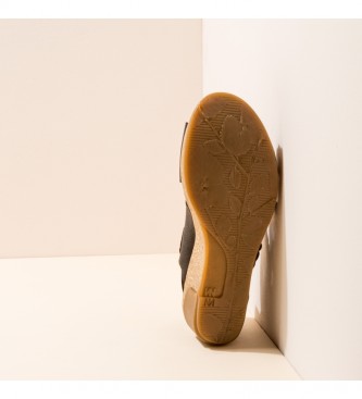 EL NATURALISTA Leather sandals N5028 Leaves black -Height of the wedge: 5,5cm- -Leather sandals N5028 Leaves black -Height of the wedge: 5,5cm- -Leather sandals N5028 Leaves black