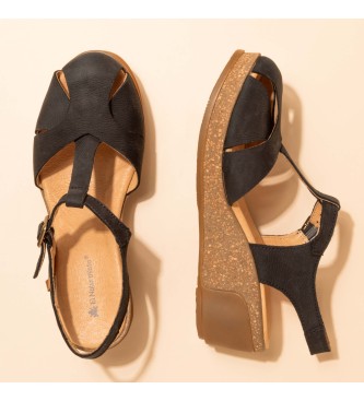 El Naturalista Pleasant Black Leaves black leather sandals -Height: 5.5cm