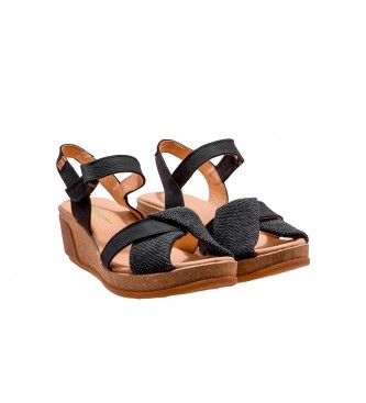 El Naturalista Leaves leather sandals black -Height 5,5cm wedge