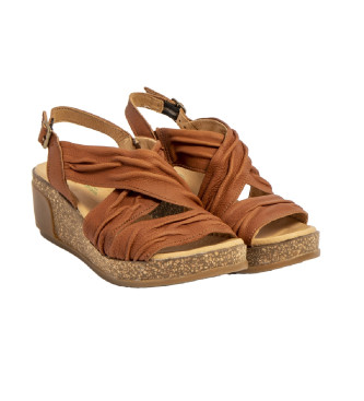 El Naturalista Leather Sandals N5117 Leaves brown -Height wedge 5,5cm