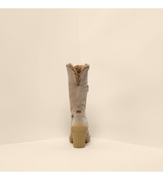El Naturalista N5515 Stiefel aus beigefarbenem Seidenveloursleder - Absatzhhe: 6 cm