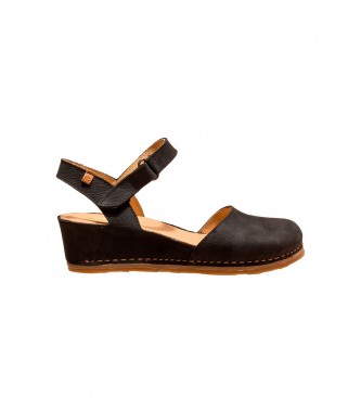El Naturalista Black Picual leather sandals -Wedge height 5cm