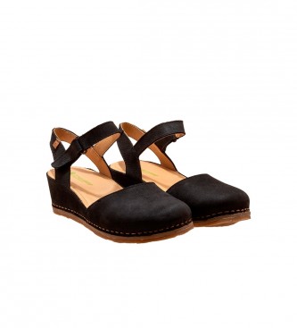 El Naturalista Black Picual leather sandals -Wedge height 5cm