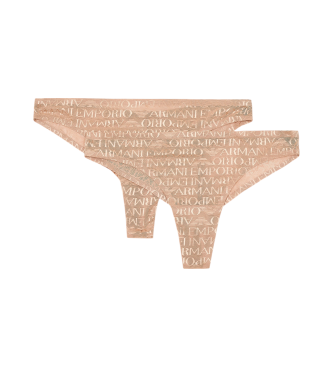 Emporio Armani Paquete de 2 braguitas brasileas inscripcin integral beige