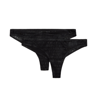Emporio Armani Paquete de 2 braguitas brasileas inscripcin integral negro