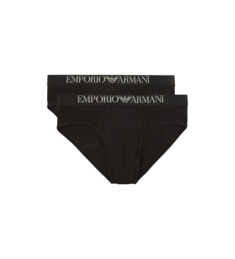 Emporio Armani PAK VAN TWEE KATOENEN GERIBDE BOXERSLIPS MET LOGOBAND   Zwart