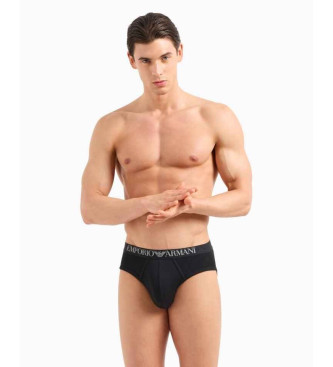 Emporio Armani PAQUETE DE DOS CALZONCILLOS SLIP EN CANAL DE ALGODN CON BANDA CON LOGOTIPO   Negro