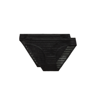 Emporio Armani PACK OF TWO RECYCLED MESH KNICKERS WITH INTEGRAL ASV LOGO INSCRIPTION   Black