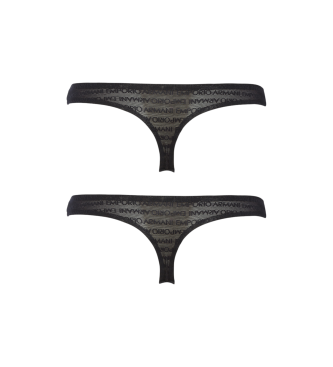 Emporio Armani Pack of two recycled laminated mesh thongs with full ASV logo inscription Black