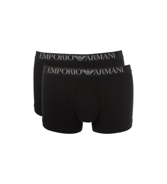 Emporio Armani CONFEZIONE DA DUE BOXER IN COTONE A COSTINE CON BANDA LOGATA Nero