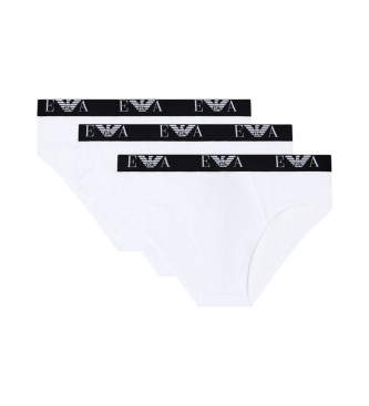 Emporio Armani Set de tres slips de punto elstico blanco