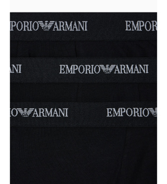 Emporio Armani Set of 3 Essential black cotton elastic knit Boxers