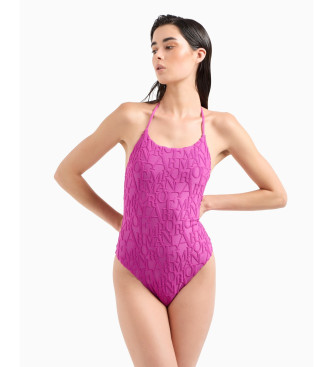Emporio Armani Fato de banho em malha jacquard cor-de-rosa
