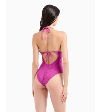Emporio Armani Fato de banho em malha jacquard cor-de-rosa