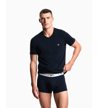 Emporio Armani Set van 2 huisshirts van elastische stof met V-hals in marineblauw