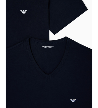 Emporio Armani Set van 2 huisshirts van elastische stof met V-hals in marineblauw