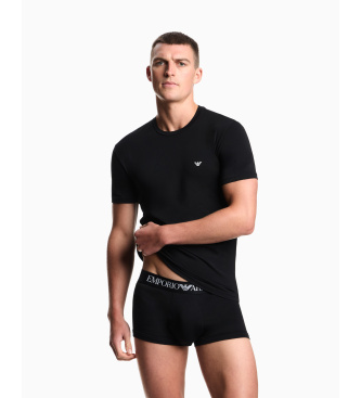 Emporio Armani Dopasowana koszulka domowa z czarnej elastycznej dzianiny