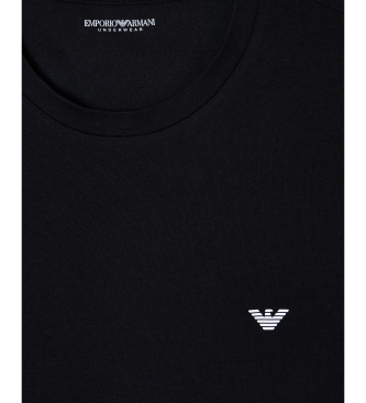 Emporio Armani Dopasowana koszulka domowa z czarnej elastycznej dzianiny