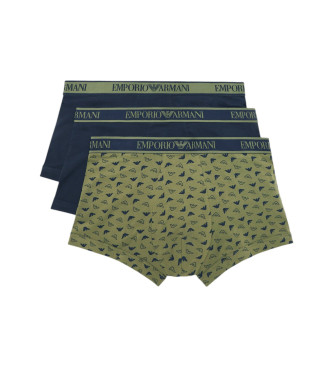 Emporio Armani Pack 3 Cales boxer Logtipo azul-marinho, verde