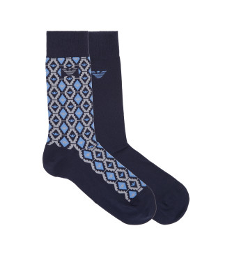 Emporio Armani Lot de 2 paires de chaussettes imprimes marine