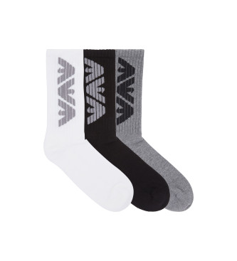 Emporio Armani Lot de 3 paires de chaussettes unies blanc, noir, gris