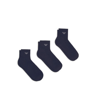 Emporio Armani Conjunto de 3 meias at ao tornozelo azul-marinho