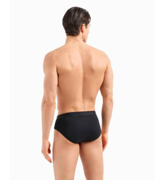 Emporio Armani PAQUETE DE DOS CALZONCILLOS SLIP EN CANAL DE ALGODN CON BANDA CON LOGOTIPO   Negro