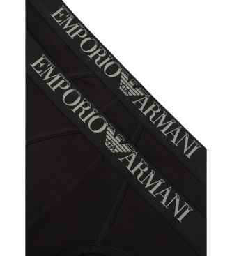 Emporio Armani ZWEIERPACK GERIPPTE BAUMWOLL-BOXERSHORTS MIT LOGOBAND   Schwarz