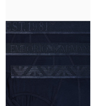Emporio Armani Lot de 3 slips  logo brillant marine