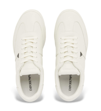 Emporio Armani Off-white eagle leather slippers