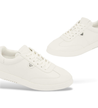 Emporio Armani Off-white eagle leather slippers