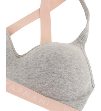 Emporio Armani Organic cotton padded bralette bra with Iconic ASV logo band grey