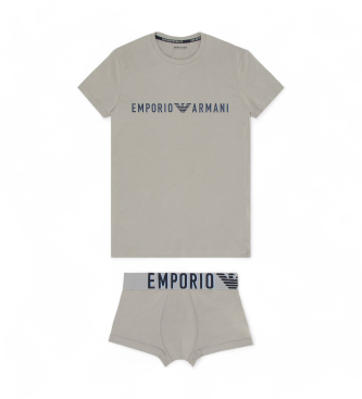 Emporio Armani Megalogo grey T-shirt and boxer shorts pack
