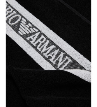 Emporio Armani Toalha de praia felpuda com fita com logtipo  preto
