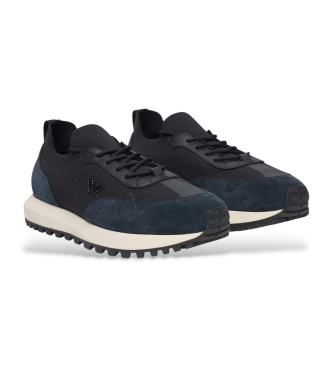 Emporio Armani Suede and mesh trainers with navy logo