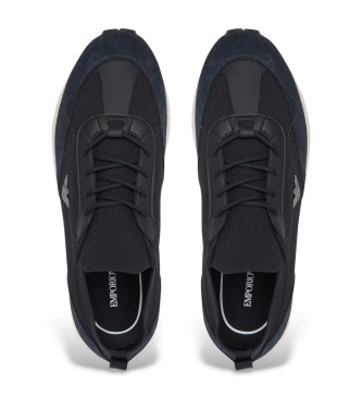 Emporio Armani Suede and mesh trainers with navy logo