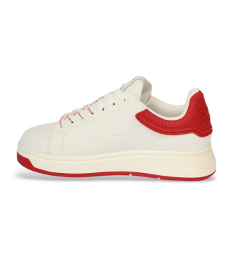 Emporio Armani White and red leather sneakers with rubber back
