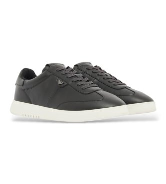 Emporio Armani Leather Sneakers with black eagle plate