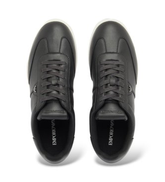 Emporio Armani Leather Sneakers with black eagle plate