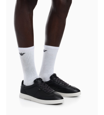 Emporio Armani Leather Sneakers with black eagle plate