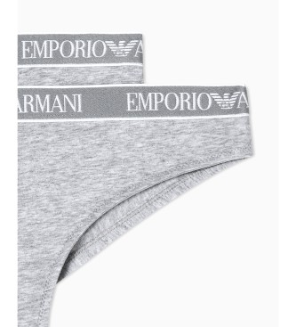 Emporio Armani Set 2 braguitas brasileñas de punto orgánico con banda con logotipo Iconic gris