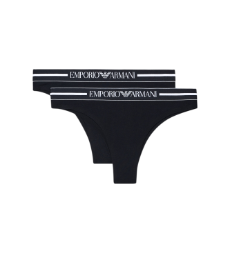 Emporio Armani Set 2 braguitas brasileñas de punto orgánico con banda con logotipo negro