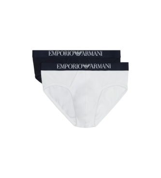 Emporio Armani PACK OF TWO COTTON CANTY SLIP PUSSY PANTS WITH NAVY LOGO BAND, hvid